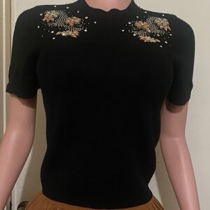 Chic Black Embellished Women's Top